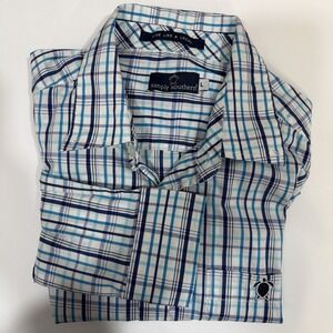 Simply Southern Shirt Mens Large Blue White Plaid Button Down Long Sleeve Casual